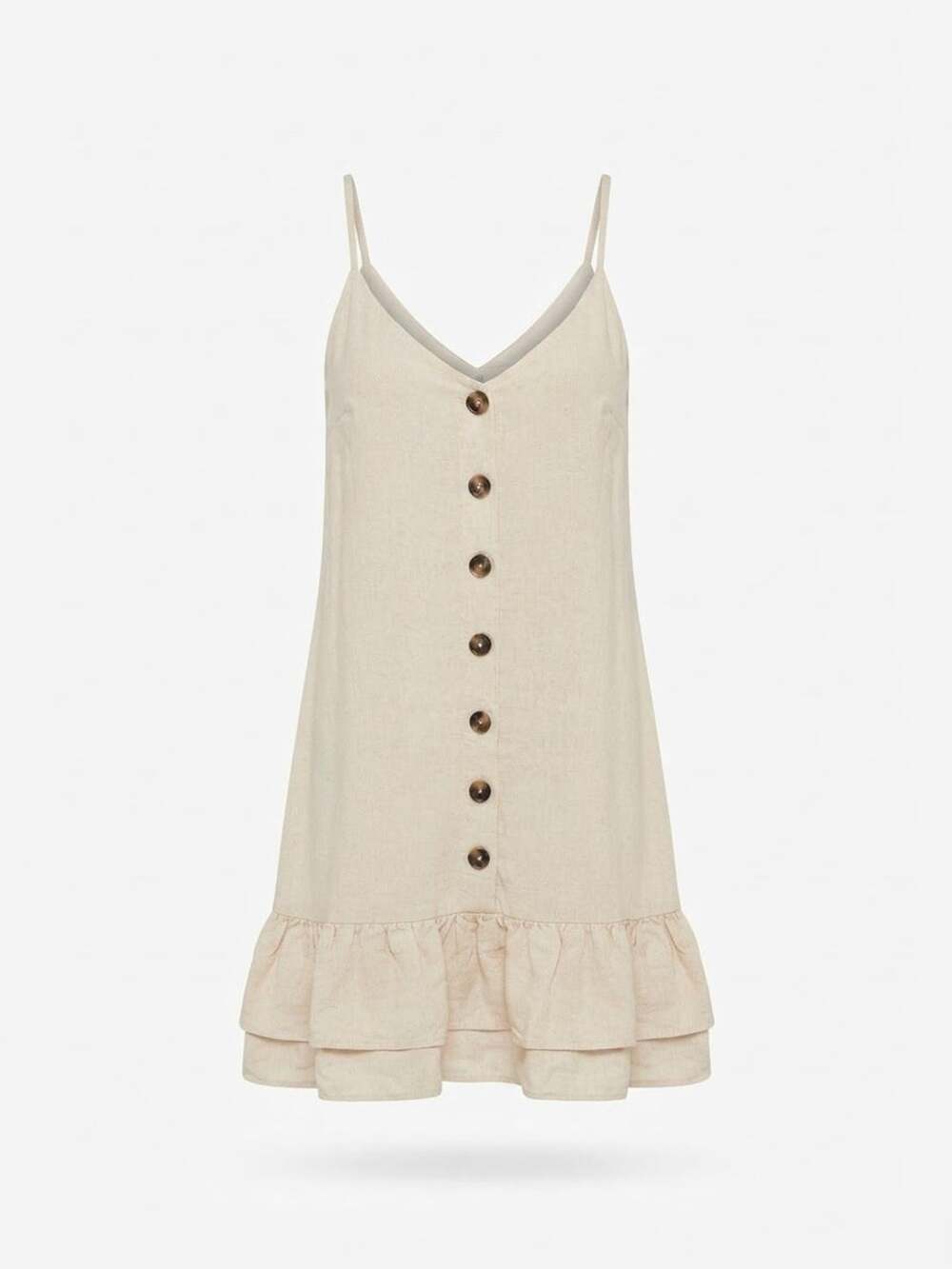 Blue Rain Cami Dress Size S Beige Button Front Ruffle Hem Small